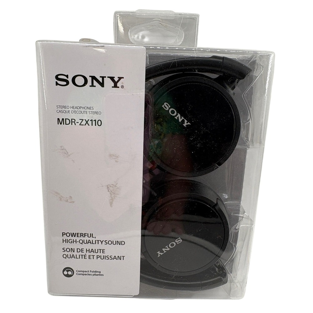 Sony MDR-ZX110 Wired Stereo Headphones Black NIB Factory Sealed Folding